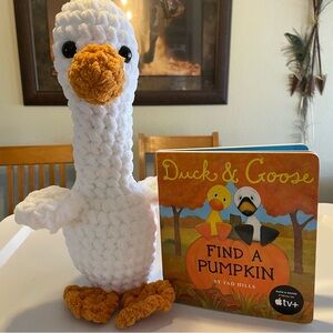 Handmade crochet White and Orange Plush Duck with Board book set